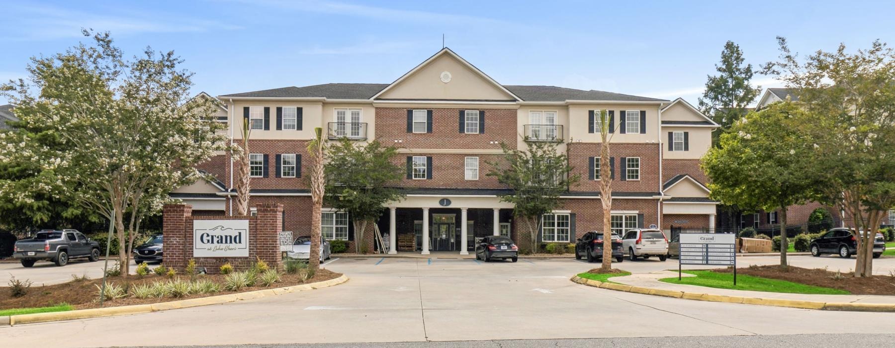 a building with a parking lot