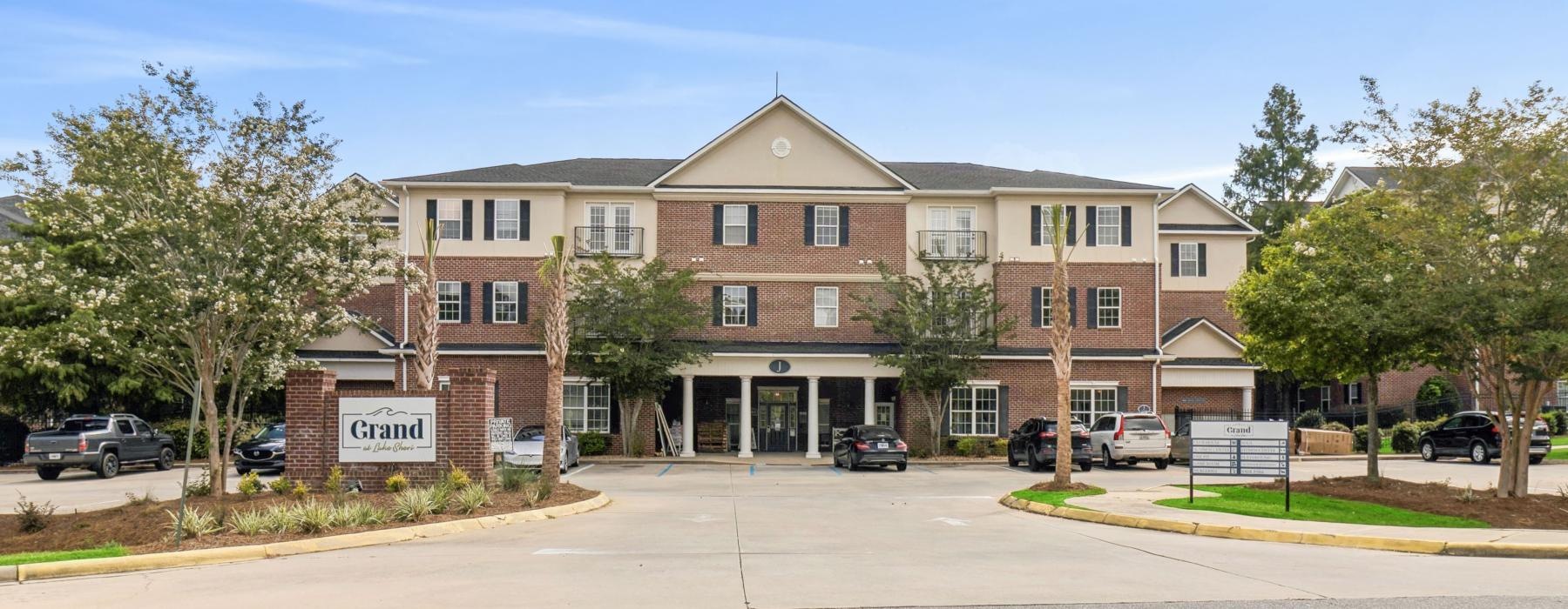 a building with a parking lot